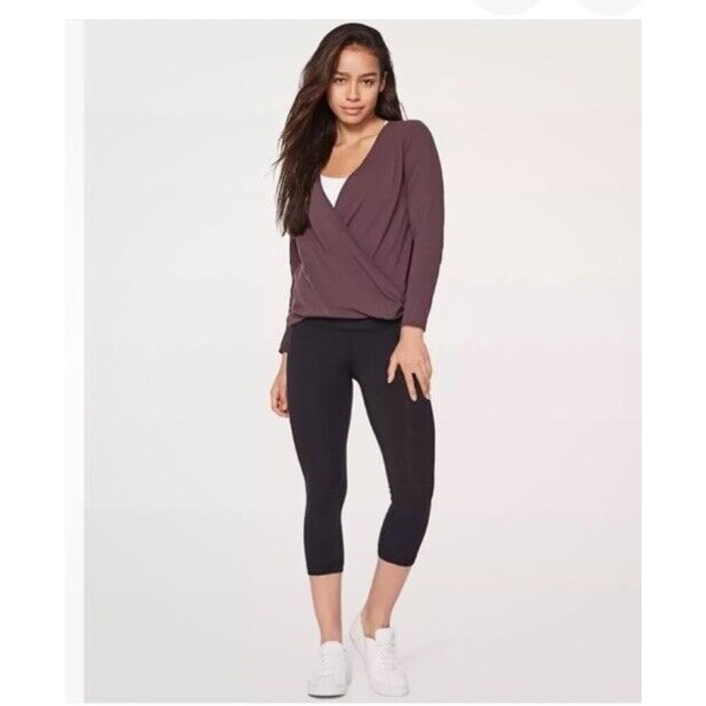 Lululemon Purple Full Freedom Cross Front Long Sleeve Scallop Edge Top Tee Large
